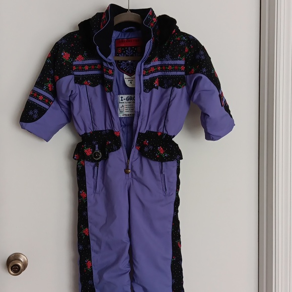 Size 4 Obermeyer I-Grow Snowsuit Purple Floral Pattern Zipoff Hood Compass